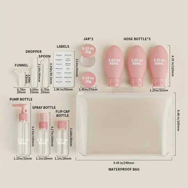 11 Piece Travel Bottle Set with Storage Bag