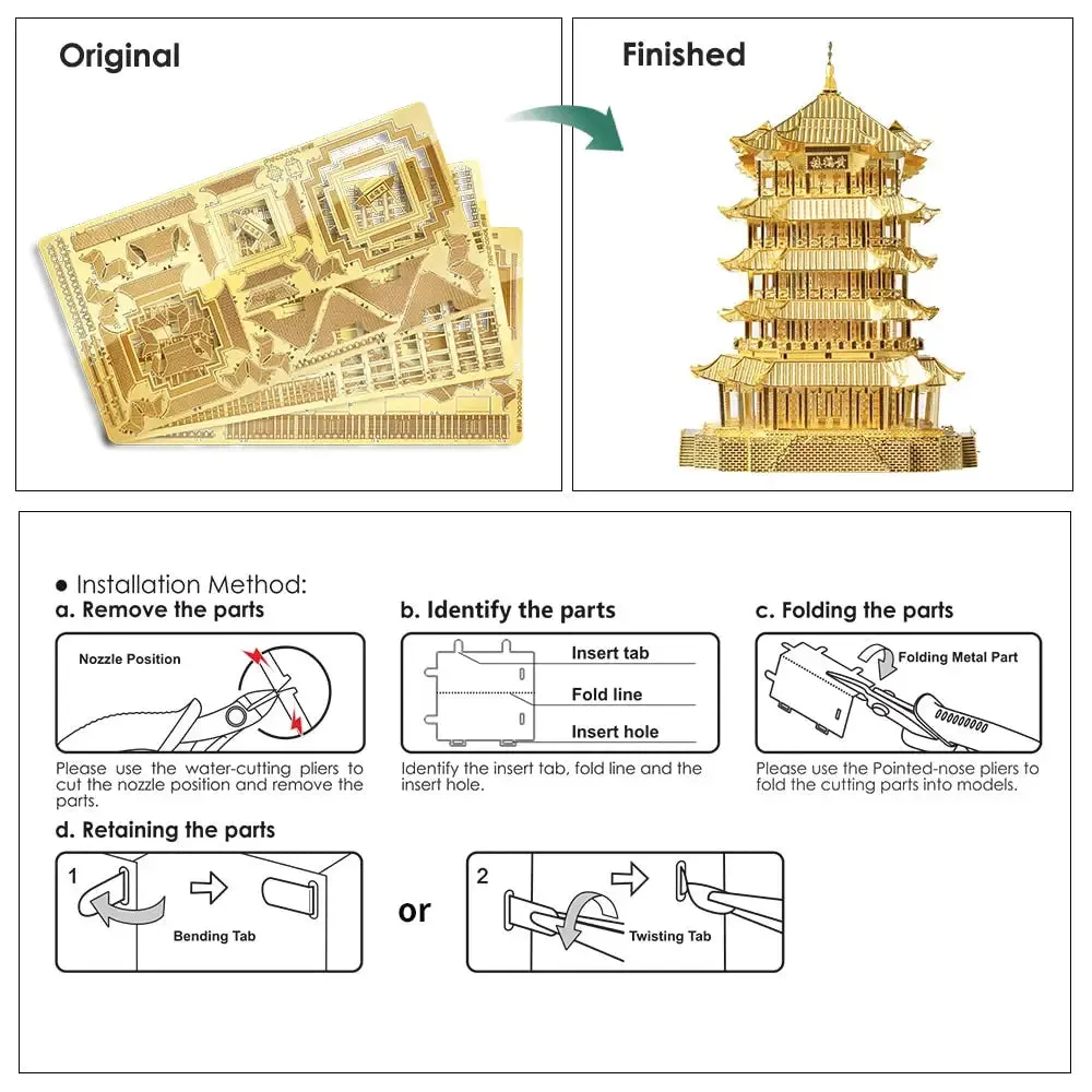 3d Metal Puzzles for Adult Kids Yellow Crane Tower Diy Model Kits Building Kits Jigsaw Best Gifts