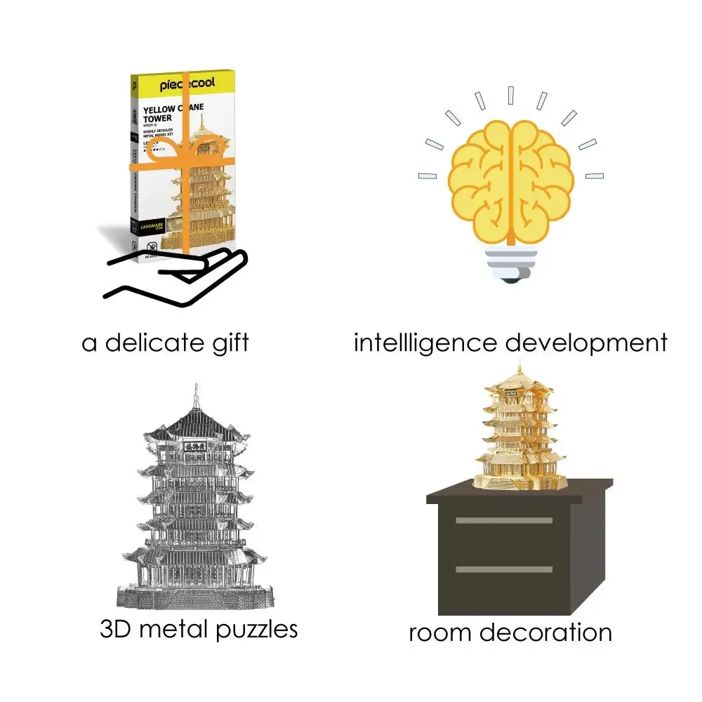 3d Metal Puzzles for Adult Kids Yellow Crane Tower Diy Model Kits Building Kits Jigsaw Best Gifts
