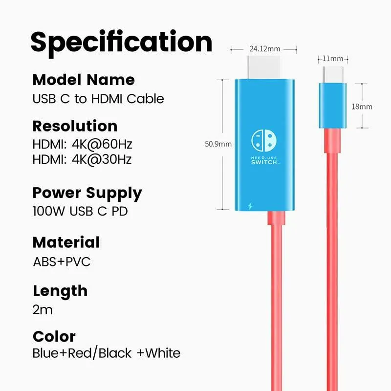 6.6ft Type c to Hdmi Cable for 4k Tv and Switch