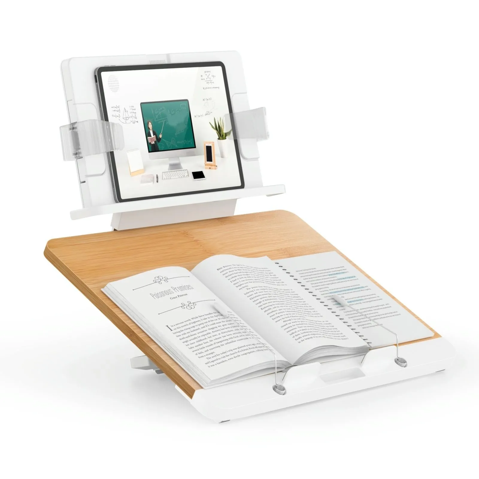 Adjustable Desktop Book Stand with Multi-angle Clip - Foldable Tablet Holder