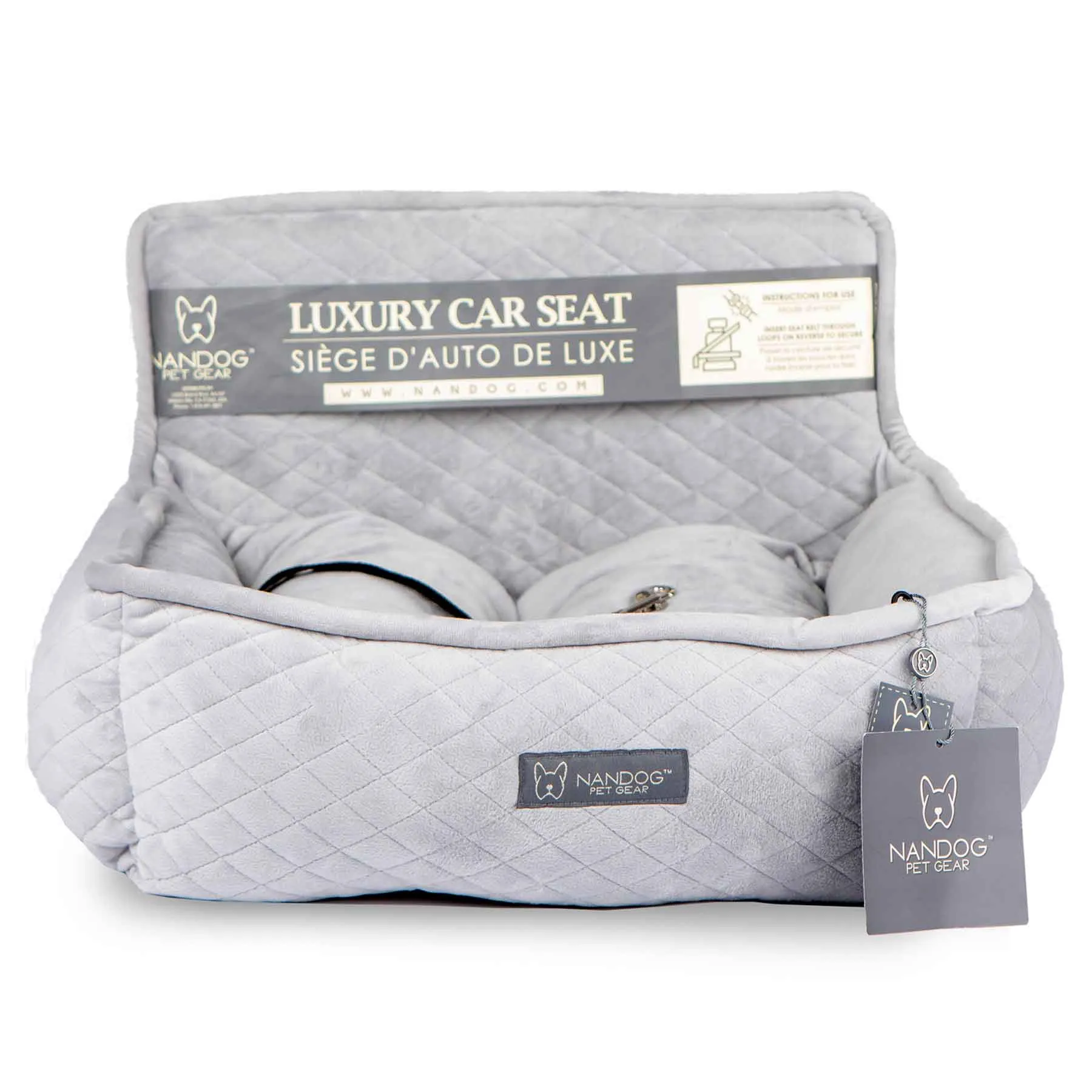 Nandog Luxe Dog Car Seat (Plush Light Grey)