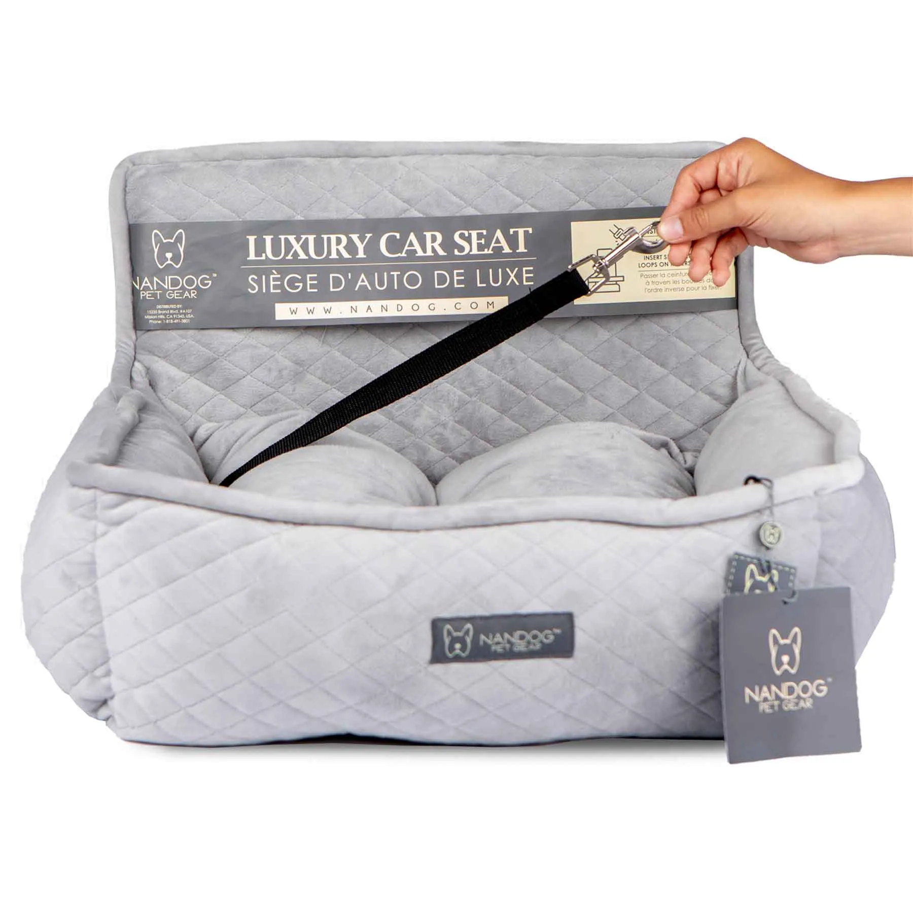 Nandog Luxe Dog Car Seat (Plush Light Grey)