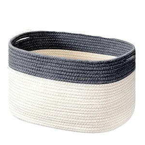 Oval Cotton Rope Basket - Gray and White