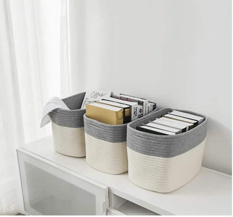 Oval Cotton Rope Basket - Gray and White