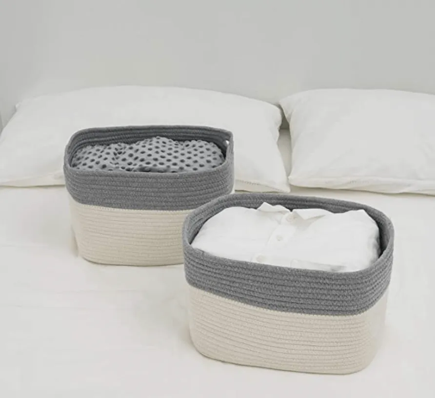 Oval Cotton Rope Basket - Gray and White