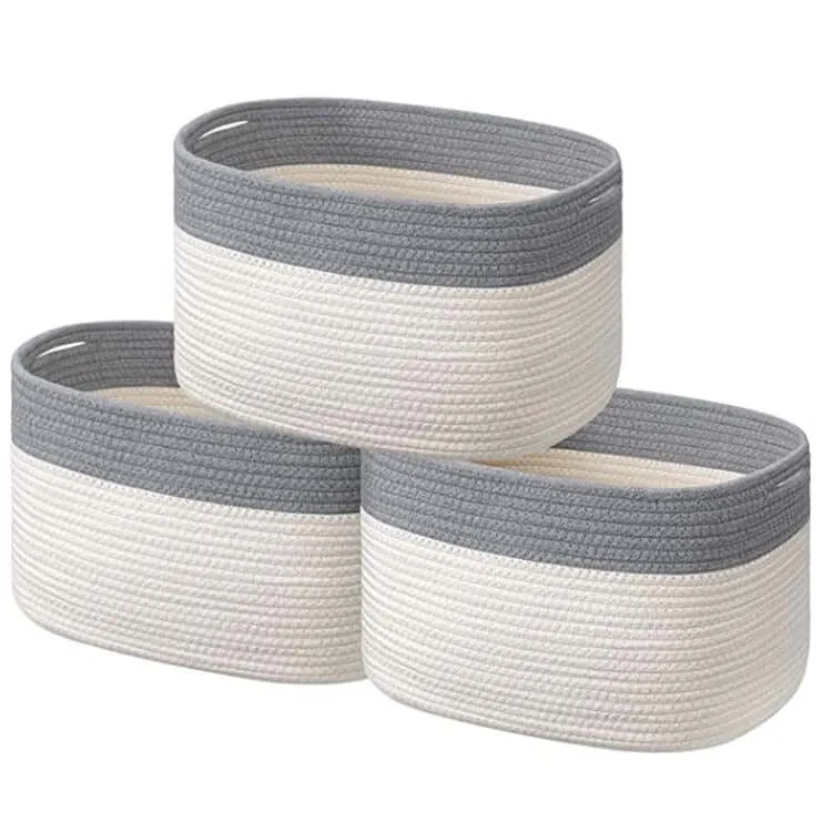Oval Cotton Rope Basket - Gray and White