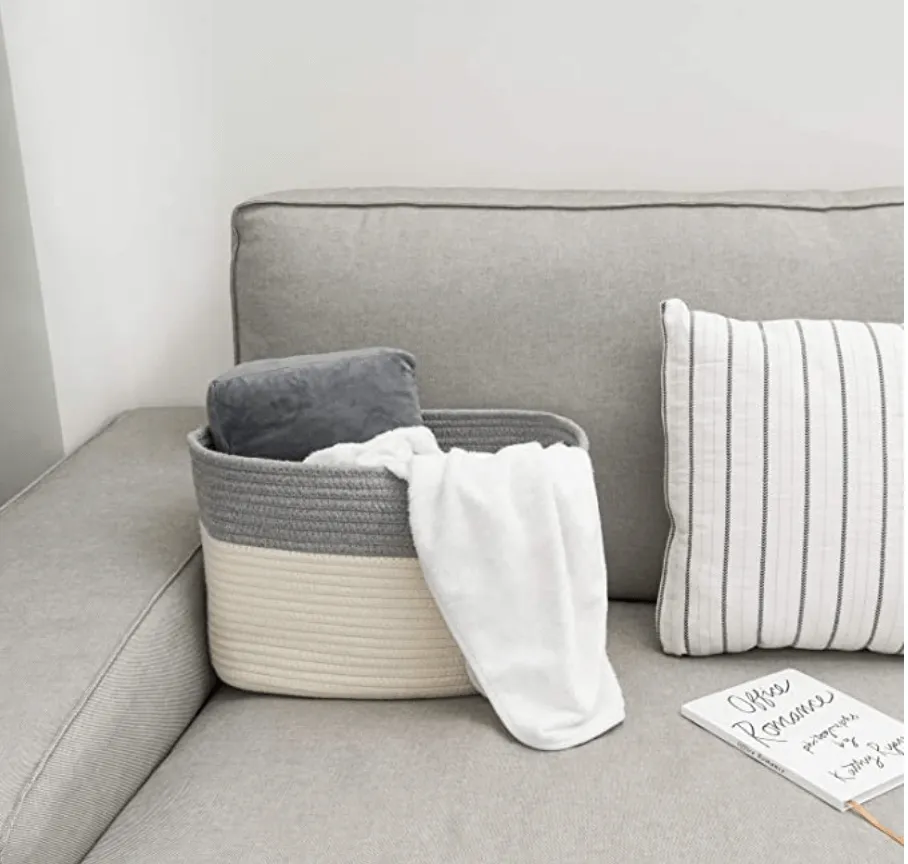 Oval Cotton Rope Basket - Gray and White